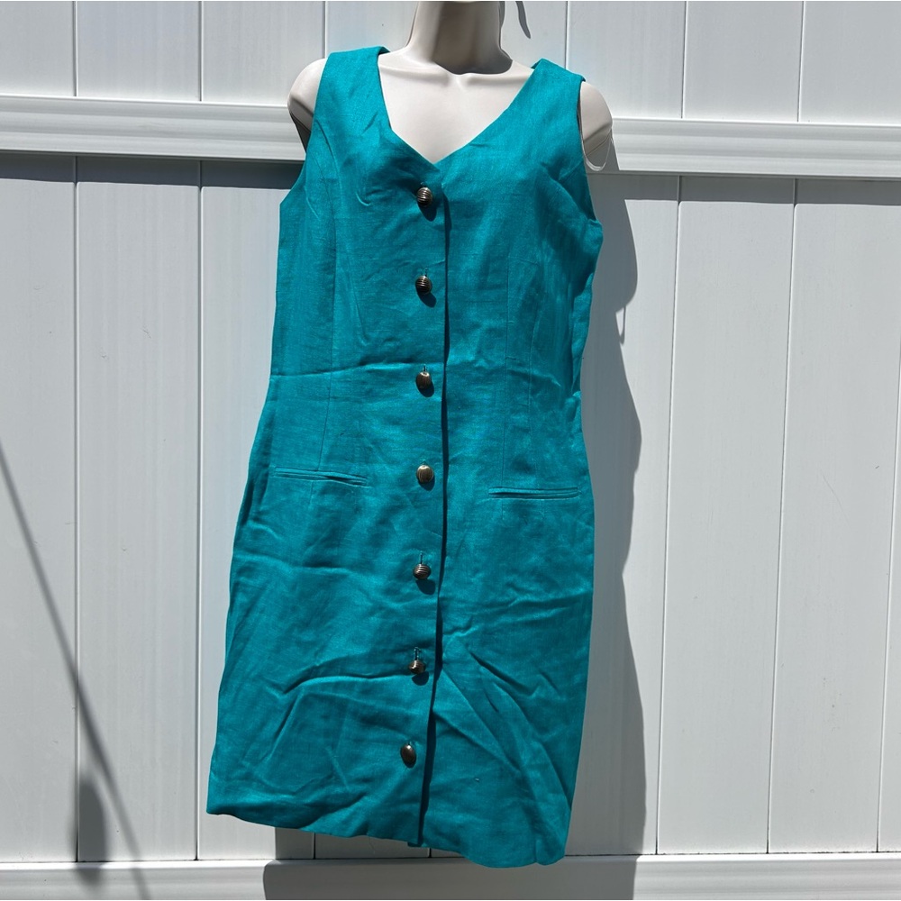 Sake Button-front Sleeveless Linen Dress | Vintage | Size 12